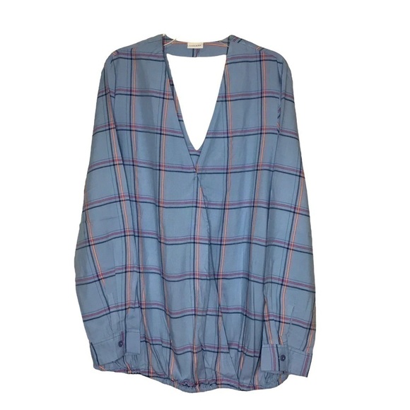 NEW LASCANA blue, pink, orange window pane v-Neck & back long sleeve top size 10 - Picture 1 of 9